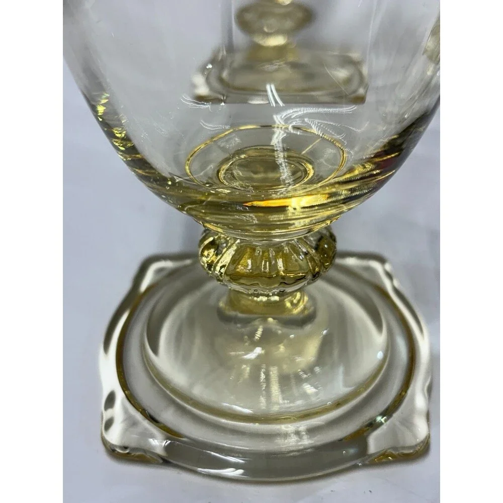 Vintage Heisey Carcassonne Sahara Yellow Footed Goblets Set of 6 Square Fo